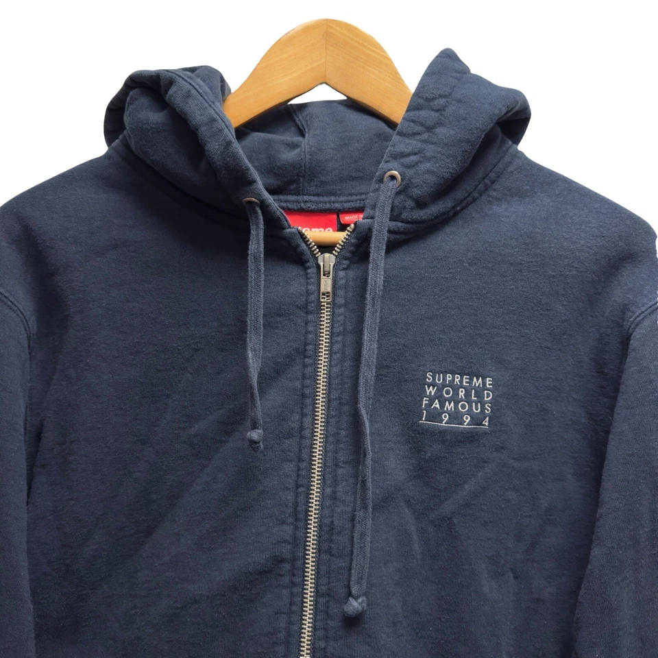 Supreme Men's Size Medium Full Zip Hoodie Navy Blue 1994 World Famous Sweatshirt - Image 2 of 4