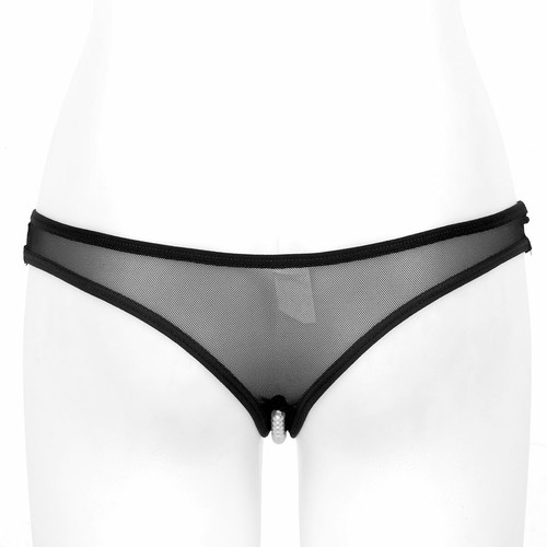 Damen Mesh Transparent String Slips Schritt offen Stringtanga mit Perlen Dessous - Picture 33 of 50