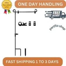 Garden Flag Stand-Holder-Pole with Garden Flag Stopper and Anti-Wind Clip for...