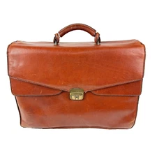 Vtg Tumi Full Grain Leather Expandable Briefcase Brown Key Lock Italy 16x12x7