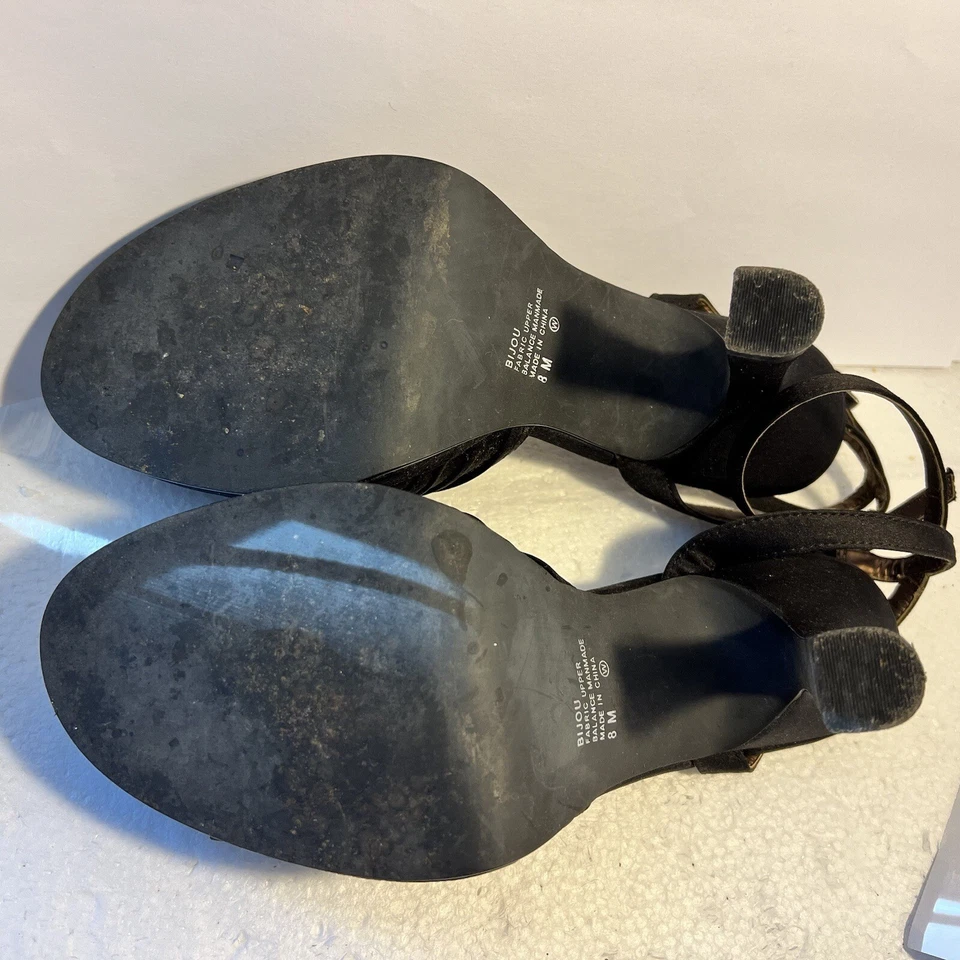 Bijou размер 8 М черный Peep носок лодыжки ремень 3» каблук - Изображение 2 из 4