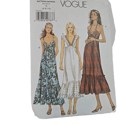 Vogue V8235 Summer Dress Sundress 3 Styles Pattern Misses Size 6-10 UNCUT