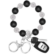 Wristlet Keychain, Silicone Beaded Wrist keychain with Key Ring Black Silver