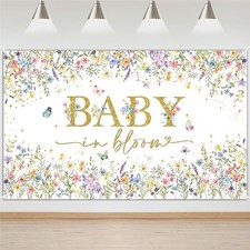 Avezano Baby in Bloom Backdrop Wildflower Shower Party 6x3.6ft, Blue