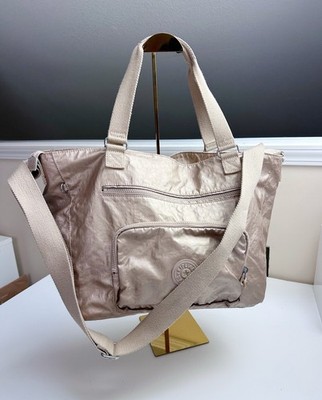 Kipling Gold Metallic Travel Bag Tote with Detachable Shoulder Strap