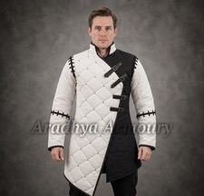 Medieval Two-Tone Cotton Gambeson with Detachable Sleeves  Side Buckle Closure