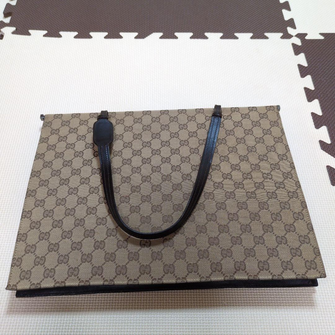 GUCCI Vintage GG Canvas Leather Tote Bag Square A4 Holder
