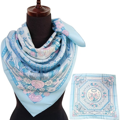 Sciarpa Hermes Carré 90 JEUX DE PAILLE seta blu etichette senza scatola usata.