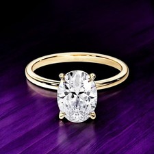 2.00 Ct Oval Cut IGI Lab Grown Diamond Gold Ring Wedding Solid 14k Yellow E F VS