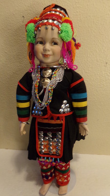 Vintage Thailand Porcelain Doll Ekoh or Akha Youthana with stand 21''