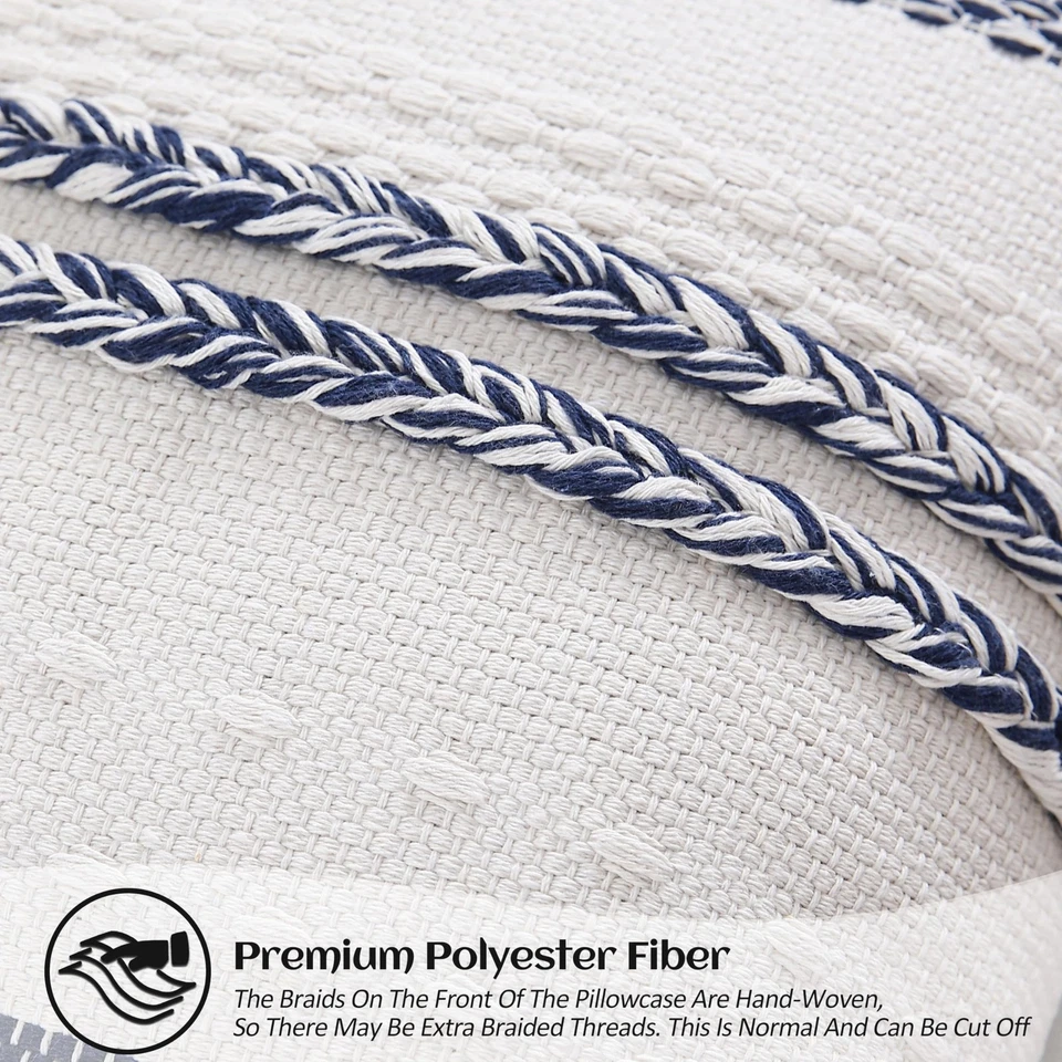 Decorative Boho Navy Blue Pillow Covers Set of 2-20x20 Inch Farmhouse Accent ... - Image 3 of 4
