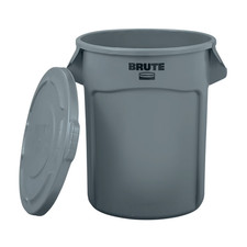 Brute 32-Gallon Trash Can W/ Lid Grey Outdoor Garage Reinforced Base Comfort New