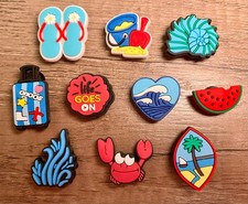 10pc Summer Vacation Beach Ocean Blue Red Shoe Charms for Crocs or Clogs