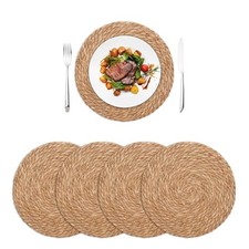 Round Woven Placemats Set of 4, 13.7 Inch Boho Farmhouse 13.7 Inch, Set of 4