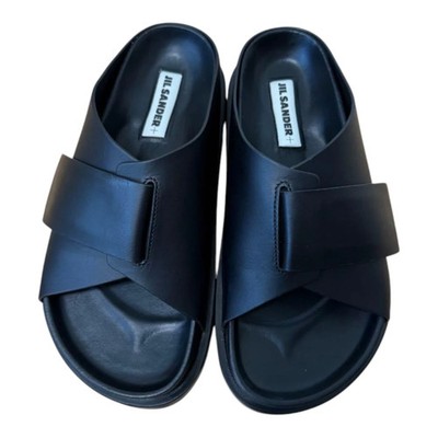 Jil Sander Leather Cross Strap Sandals Black size 38 Used