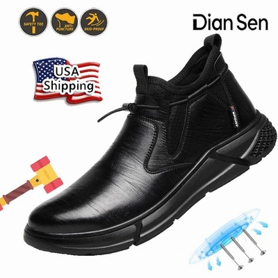 Men's Steel Toe Work Boots Waterproof Anti-Puncture Soft Leather Safety Shoes US