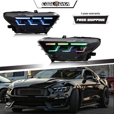 Paar  VOLL LED DRL Scheinwerfer für Ford Mustang S550 2015-2017 Gelb Blinker RGB