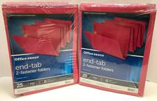 Office Depot Brand Letter-Size End-Tab Two Fastener Folders, Red, 25ct, Lot of 2