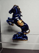 Limoges Castel France Cobalt Blue Porcelain Stallion Horse Figurine 22k Gold