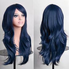 70cm Navy Blue Long Curly Cosplay Costume Party Anime Wigs Full Hair Wavy Wig