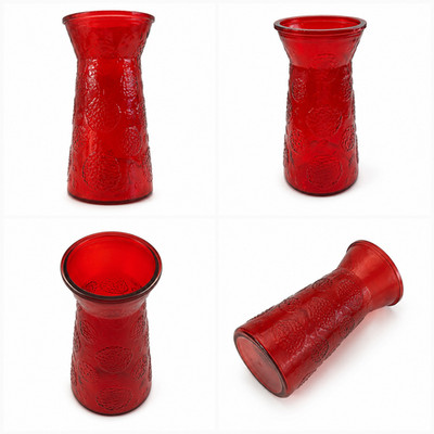 Vintage AEG LUXE Ruby Red Textured Glass Flower Vase 
