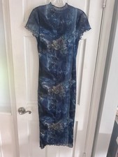Almost Famous Moody Floral Funnel Neck Dress Juniors Sz M Blue Lined
