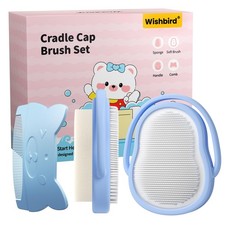 Wishbird 3-in-1 Baby Cradle Cap Brush Kit, Soft Brush, Curved Comb Light Blue