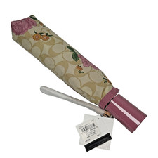 Coach Full Sized Umbrella Automatic Signature w/ Peonies in Beige  Pink NEW