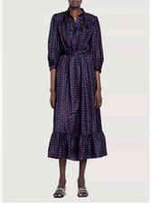 Sandro Puff Sleeve Fit Dress Tie Front A-line Midi Dress for Women