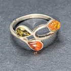 STERLING SILVER 925 Lot Ring K66 Sz 8 Amber Tri Color Vintage Art Deco Fancy Mom