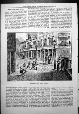 Alter antiker Druck Letzte Laube Theater Straßenszene Kinder spielen 1877 19.