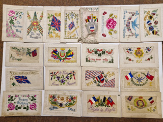 20 WW1 Embroidered SILK POSTCARDS