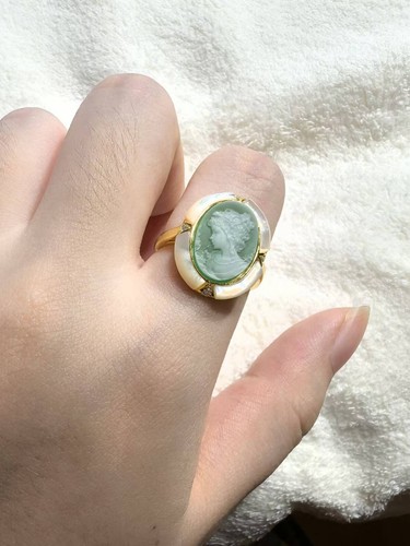 925 silver ring Flora green Cameo Ring vintage jewelry Ring Estate Jewelry Gift - Picture 3 of 5