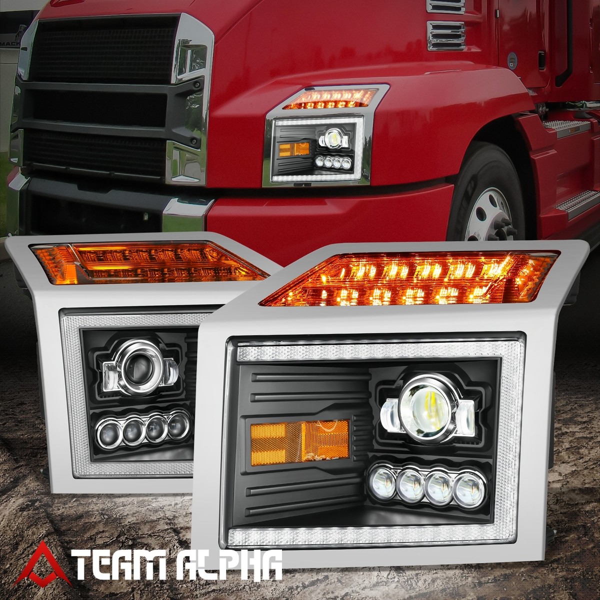Fits 2018-2025 Mack Anthem Black LED Sequential Projector
