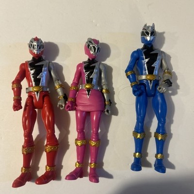 Lot Of 3 Power Rangers Dino Fury Charge Mighty Morphin Figures Pink, Blue, Red