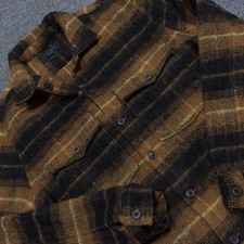 AllSaints Jacket Mens Medium Brown Plaid Flannel Relaxed Shacket Button Front