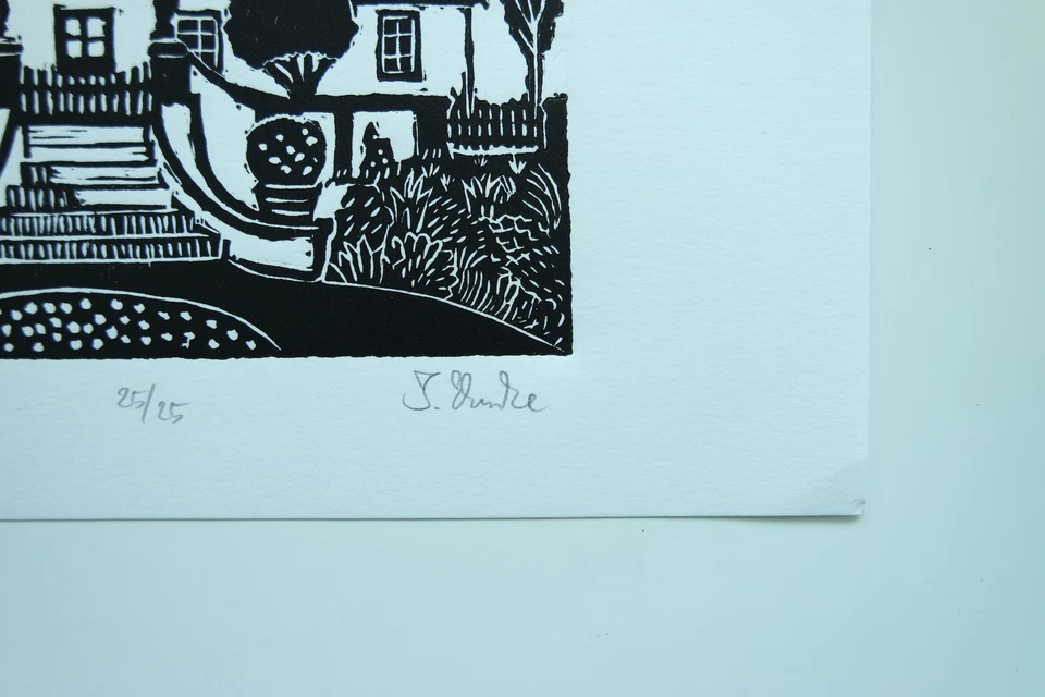 Linolschnitt „Barkenhoff von Heinrich Vogeler“, signiert T. Ehmke, Exemp. 25/25! - Bild 4 von 4