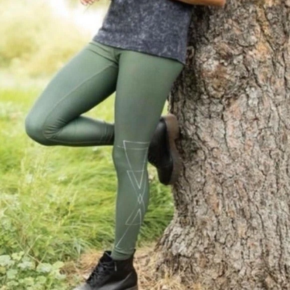 Pure Barre June Wanderlust Tights Women's Medium Olive Green $84