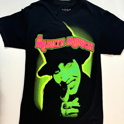 Marilyn Manson T-Shirt Men Size Medium Black Neon Green Double