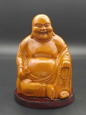 Vintage Chinese Huangyang Boxwood Hand Carved Budai Happy Buddha Figurine Statue