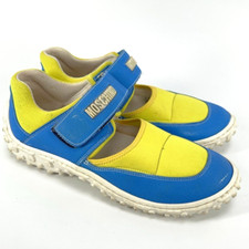 Women LOVE MOSCHINO Yellow Blue Hook Loop Mary Jane Sneakers Shoes Italy Size 39