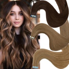 Tape In /On Remy Skin Weft 100 Human Hair Extensions THICK Full Head 100Gram