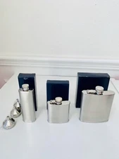 NIB Stainless Steel Pocket Flask Screw Cap With Funnel Select Size 2.5oz - 6oz