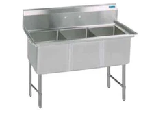 BK Resources 59"x 20" Three Compartment 18 Gauge Stainless Steel Sink