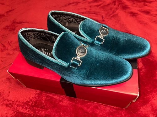Herren Größe 9,5 türkis Amali Samt Slipper elegante Halbschuhe Schuhe mit silberner Schnalle