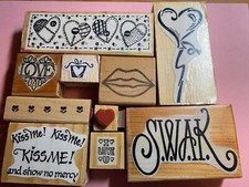 10 Valentine's Day Rubber Stamps, Hearts, Heart balloon, Lips
