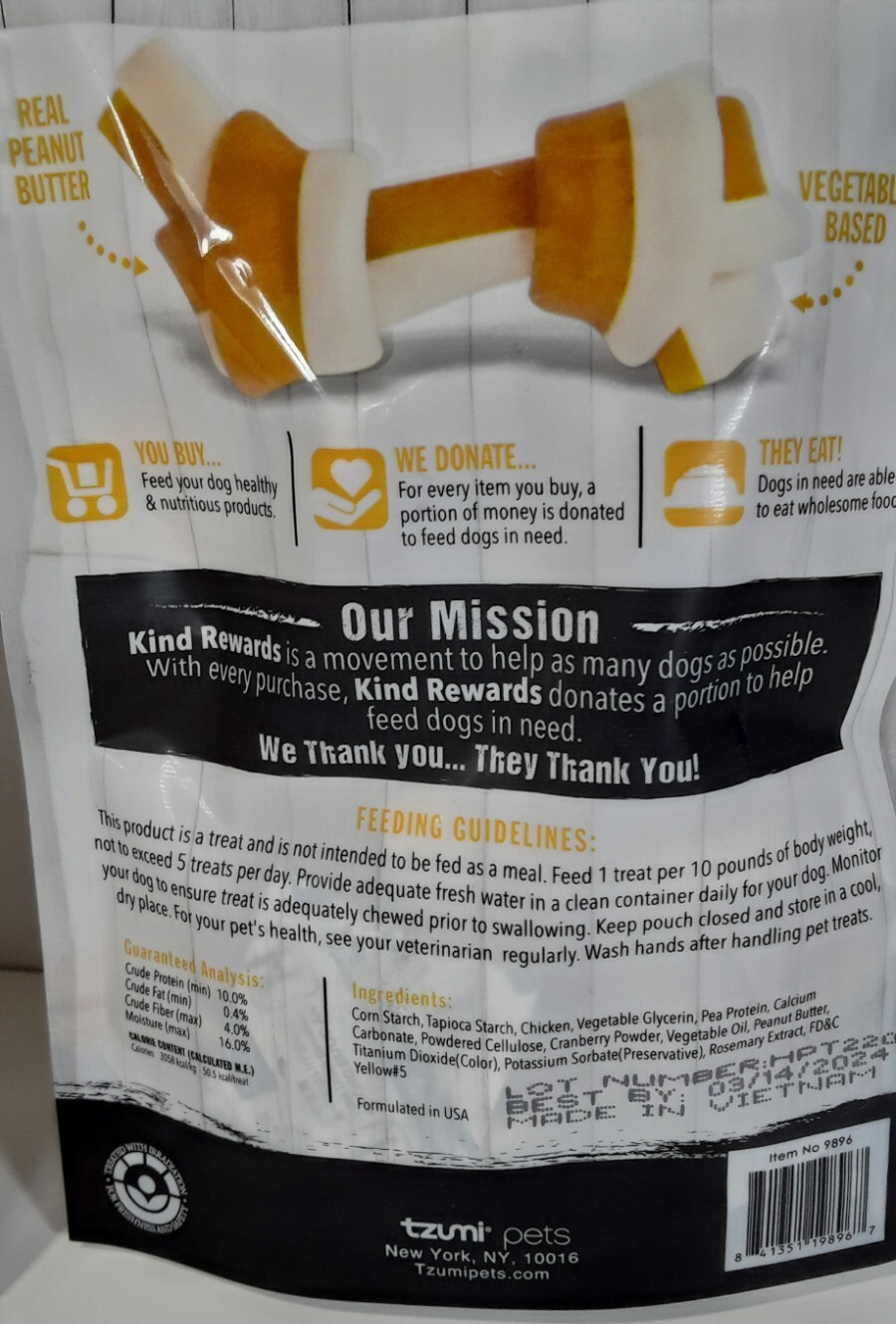 Lot of 2 packs Kind Rewards Peanut Butter Flavor NoRawhide Bones Dog