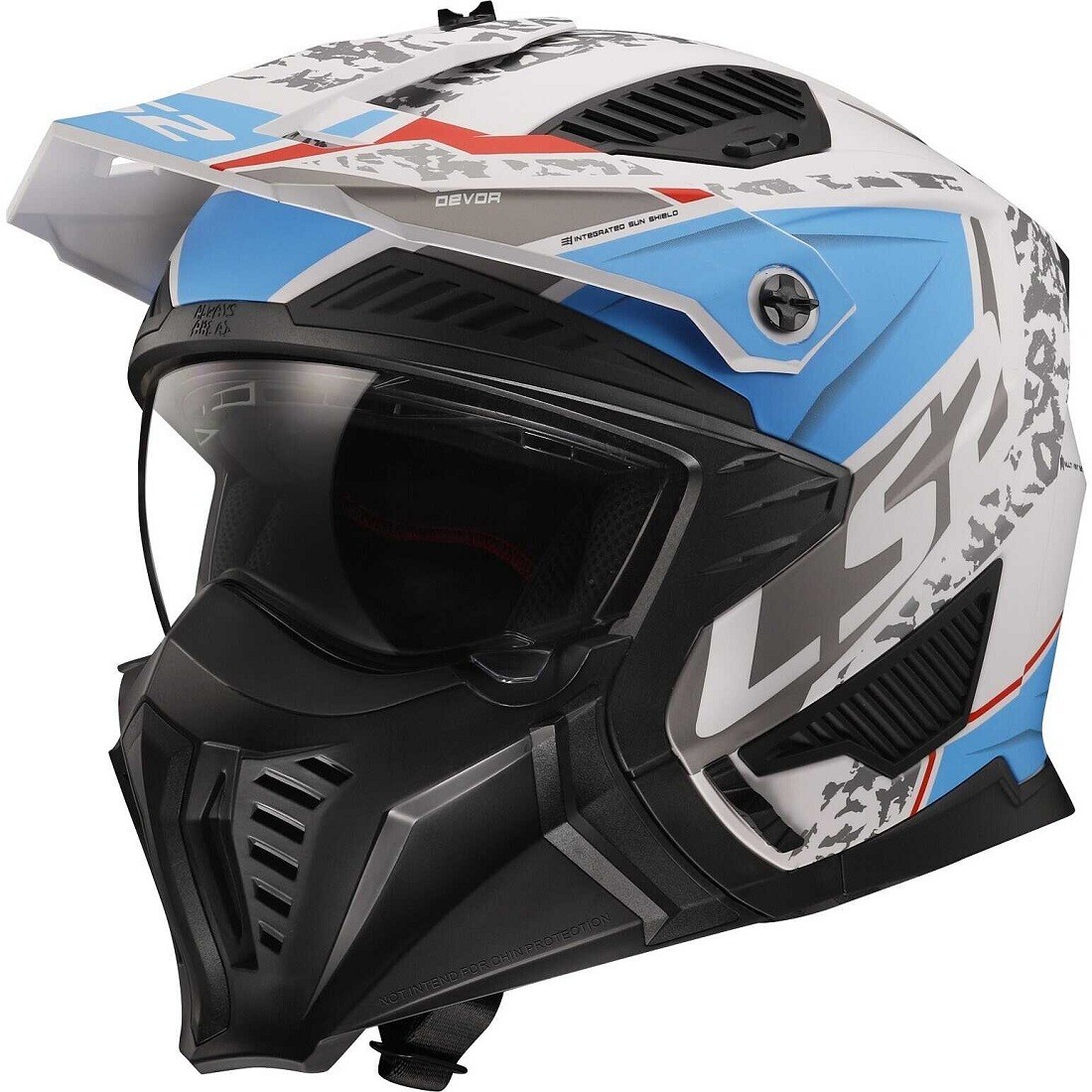 CASCO MOTO JET LS2 DRIFTER DEVOR MENTO STACCABILE 22.06 BIANCO BLU ROSSO TG XL