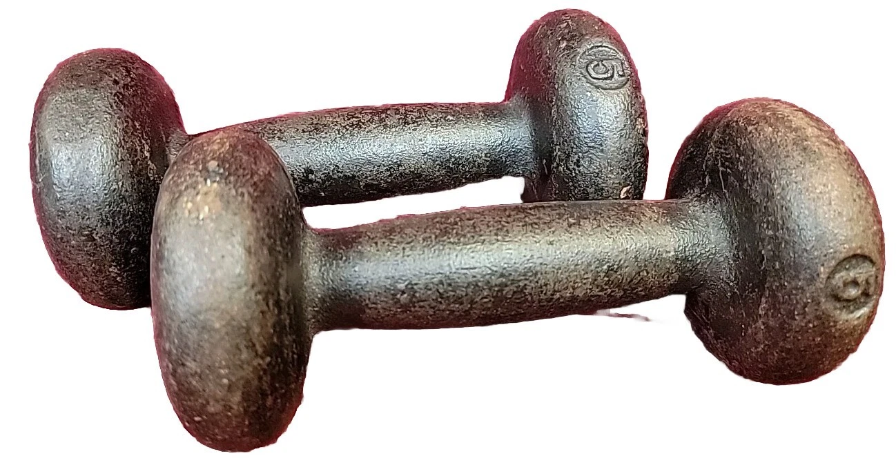 2X Vintage Dumbbells 5 LB Pair Bunhead Bun Style Weights Weightlifting MUSCLE
