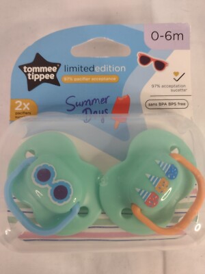 New Tommee Tippee Pacifier 2 Pack Summertime 0-6 Months With case